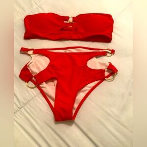 Red Bikini see threw sections by SHEIN size L gold hoops decoration very…